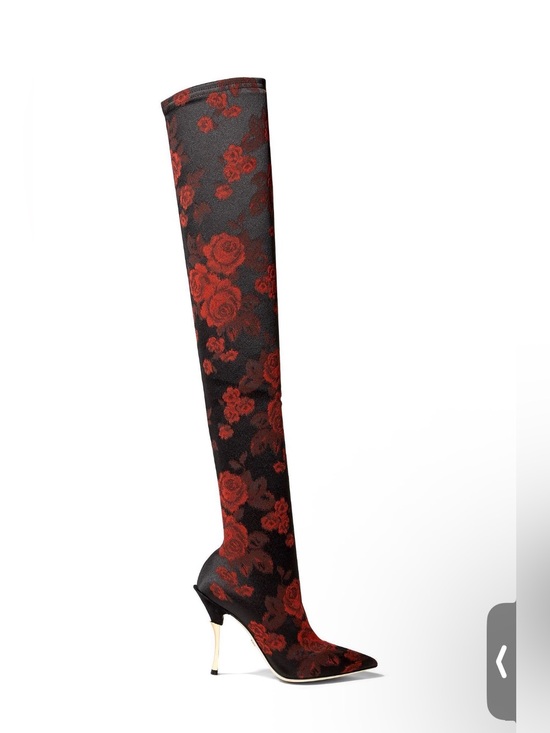 Dolce & Gabbana Shoes - Dolce & Gabbana Over-the-Knee Sock Boot with Floral Pattern and Gold Heel Size 6